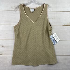 Willi Smith Top Womens 16 Tan Gold Satin Trim Stripe Knit V Neck USA Y2K 90s NWT